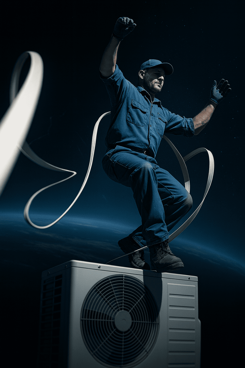 Técnico de refrigeração em ação, trabalhando com equipamentos